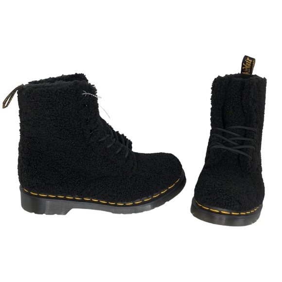 🆕 Dr. Martens 1460 Pascal Black Lux Borg Faux Shearling Combat Boots - Picture 2 of 11